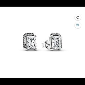 Authentic Pandora 292380C01 Rectangular Sparkling Halo Stud Earrings w/ Gift Box